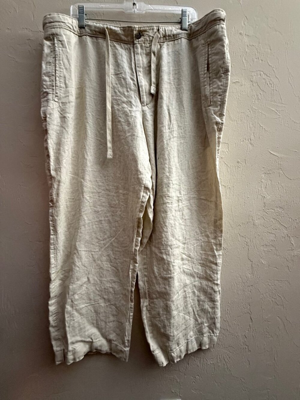 Tasso Elba Mens Linen Drawstring Casual Trouser Pants, Beige - Picture 1 of 9
